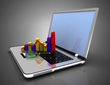 dizüstü bilgisayar ve grafik. 3d illüstrasyon