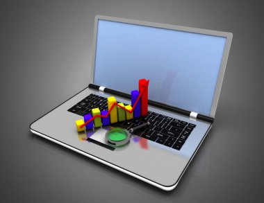 dizüstü bilgisayar ve grafik. 3d illüstrasyon
