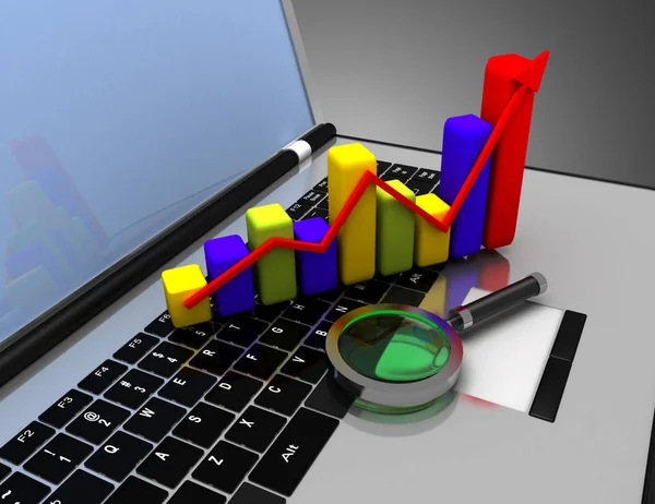 Laptop and chart. 3d illustration — Stock Photo, Image