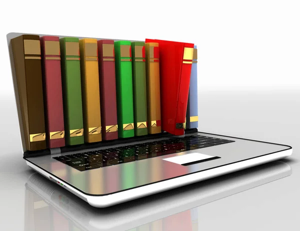 ELearning-konceptet. laptop och Books. 3D illustration — Stockfoto