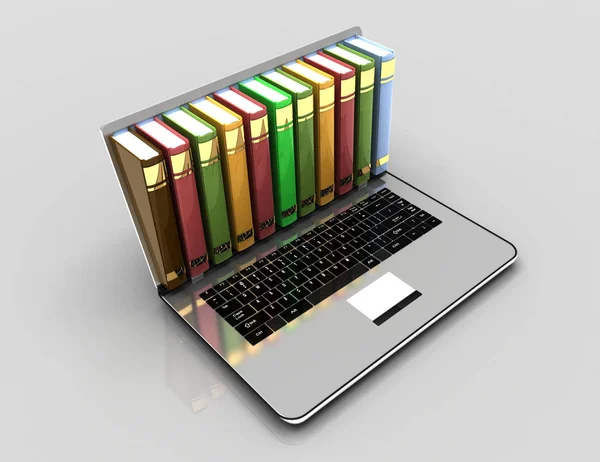 Elearning concept. laptop and books.3d illustration — Stock Photo, Image