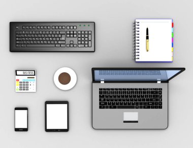 modern ofis işyeri konsepti. 3d illüstrasyon