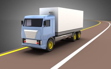Yol konsepti üzerinde 3d kamyon .3d illüstrasyon