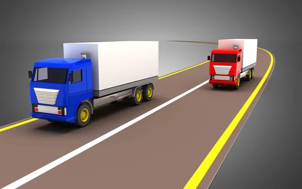 3d φορτηγό με την έννοια του δρόμου. εικονογράφηση 3D — Φωτογραφία Αρχείου