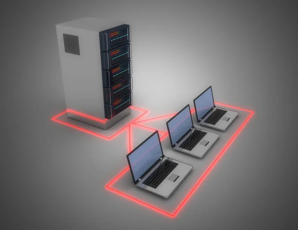 3D datacenter koncept. 3D-illustration — Stockfoto