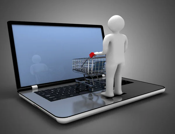 3D hombre de compras en línea. ilustración 3d — Foto de Stock
