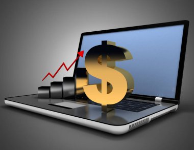 3d dizüstü bilgisayar ve dolar işareti.3d illüstrasyon