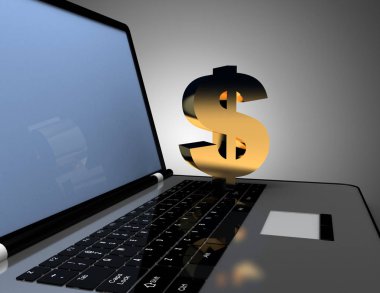 3d dizüstü bilgisayar ve dolar işareti.3d illüstrasyon