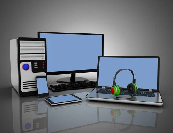 Computer devices and office equipment. 3d illustration — Stock Photo, Image
