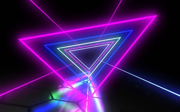 Tunnel astratto 3D con luci al neon. Illustrazione 3d — Foto Stock