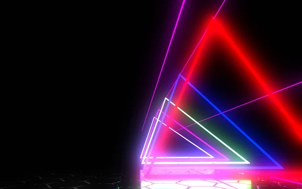 3D abstraktní tunel s neonové světly. 3D ilustrace — Stock fotografie