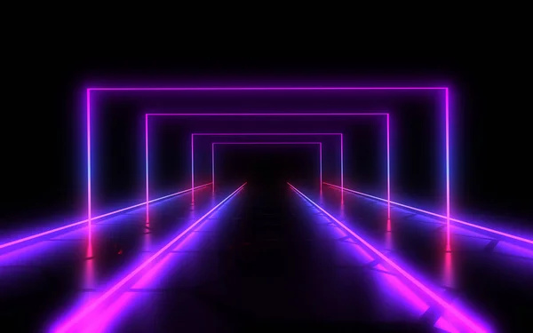 Абстрактный неоновый туннель. 3d иллюстрация — стоковое фото