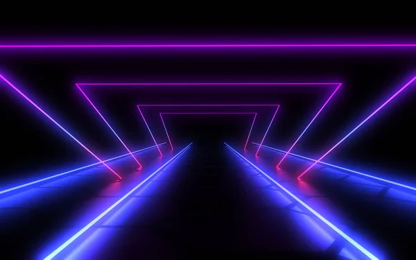 Абстрактный неоновый туннель. 3d иллюстрация — стоковое фото