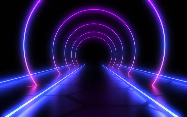 Abstrakcyjny tunel w tle neon. ilustracja 3D — Zdjęcie stockowe