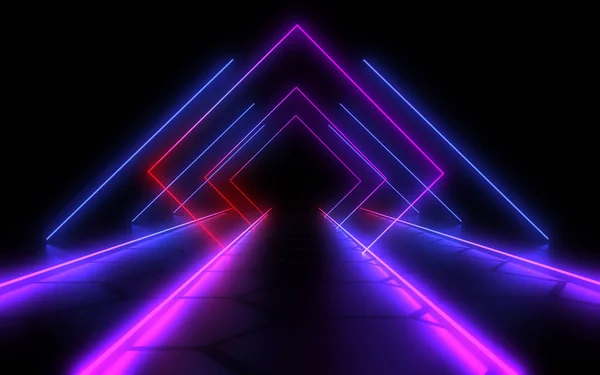 Fondo abstracto túnel de neón. ilustración 3d — Foto de Stock