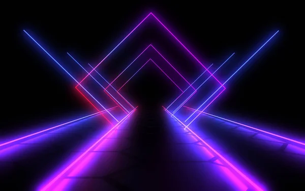Fundo abstrato túnel de neon. ilustração 3d — Fotografia de Stock