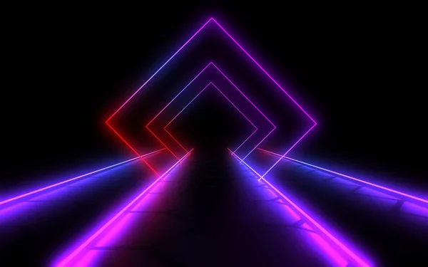 抽象背景霓虹灯隧道。3d 插图 — 图库照片
