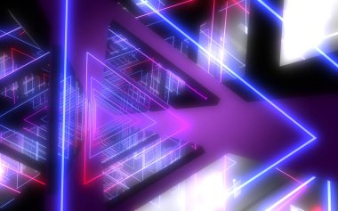 Neon ışıkları ile 3d soyut tünel. 3d illüstrasyon