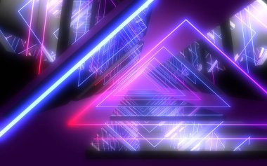 Neon ışıkları ile 3d soyut tünel. 3d illüstrasyon