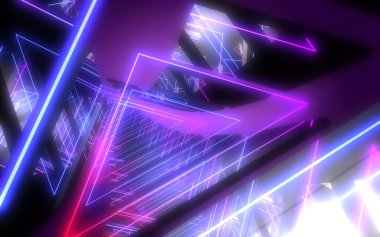 Neon ışıkları ile 3d soyut tünel. 3d illüstrasyon