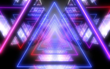 Neon ışıkları ile 3d soyut tünel. 3d illüstrasyon