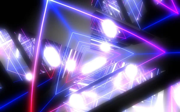 3D abstrakcyjny tunel z lampami neonowych. ilustracja 3D — Zdjęcie stockowe