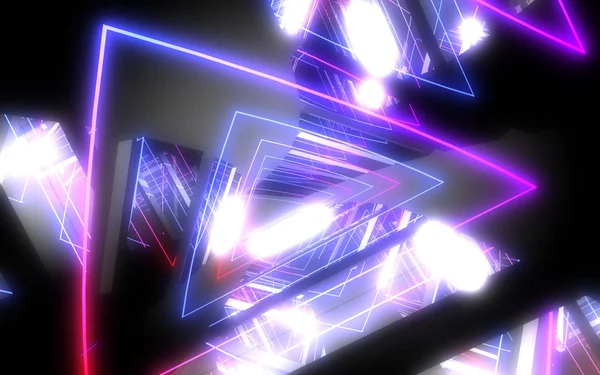 3D abstraktní tunel s neonové světly. 3D ilustrace — Stock fotografie
