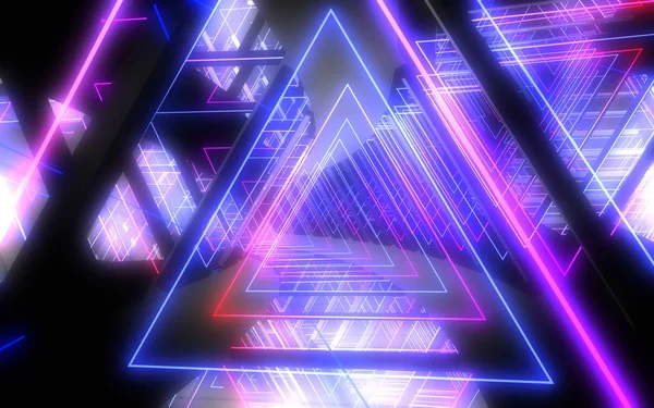 Neon ışıkları ile 3d soyut tünel. 3d illüstrasyon