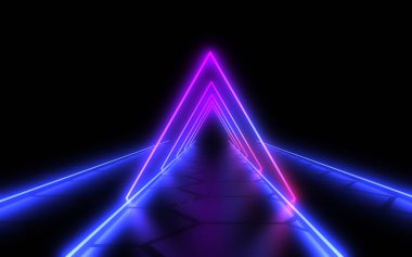 Neon ışıkları ile 3d soyut tünel. 3d illüstrasyon