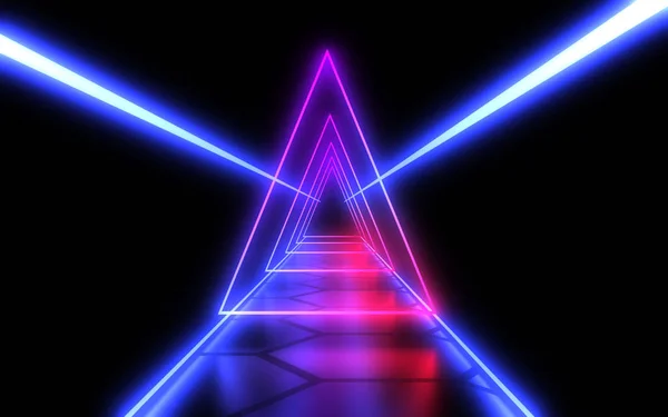 Túnel abstrato 3D com luzes de néon. ilustração 3d — Fotografia de Stock