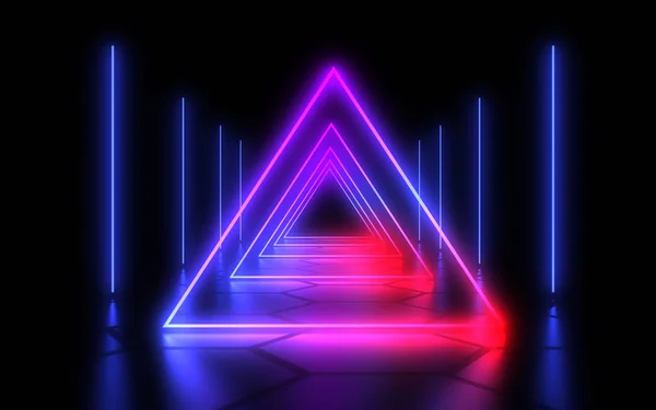 3D abstrakcyjny tunel z lampami neonowych. ilustracja 3D — Zdjęcie stockowe