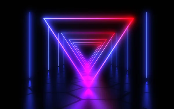 3D abstracte tunnel met neon verlichting. 3D-illustratie — Stockfoto