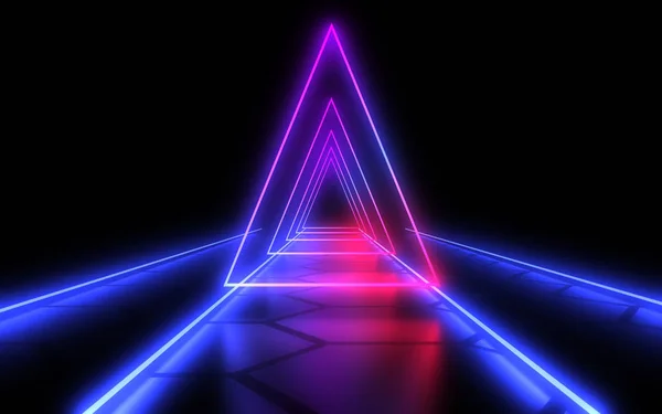 3D  abstract tunnel with neon lights. 3d illustration — Stock Photo, Image