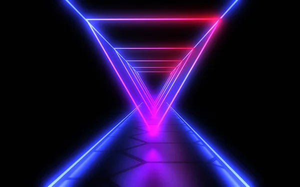 3D abstrakcyjny tunel z lampami neonowych. ilustracja 3D — Zdjęcie stockowe