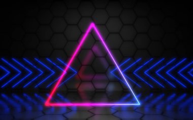 Neon ışık ile 3d soyut mimari arka plan. 3d illustra
