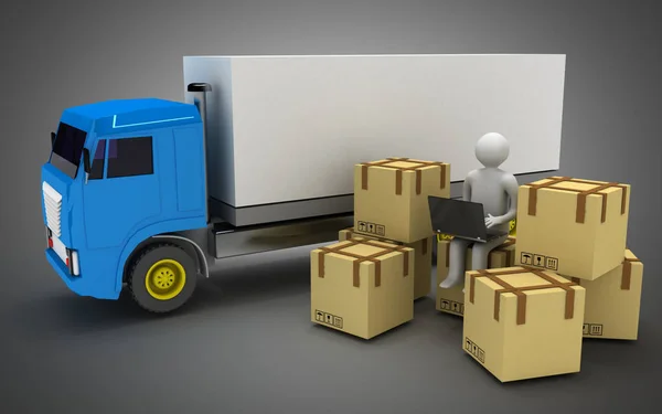 Koncepcja ciężarówki dostawy. 3D illustraton — Zdjęcie stockowe