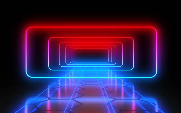 3D absztrakt alagút neonfények. 3D-illusztráció — Stock Fotó