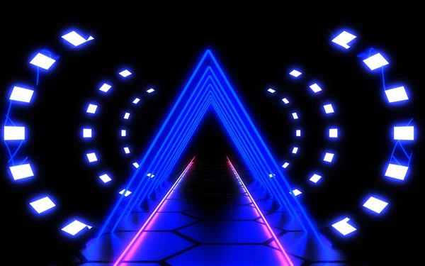 Galleria al neon di sfondo astratta. Illustrazione 3d — Foto Stock