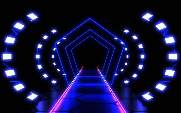 Abstract background neon tunnel. 3d illustration — Stock Photo, Image