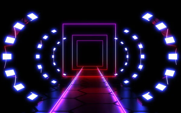 Fundo abstrato túnel de neon. ilustração 3d — Fotografia de Stock