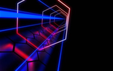 3D soyut Neon arka plan lazer inşaat. 3D çizim