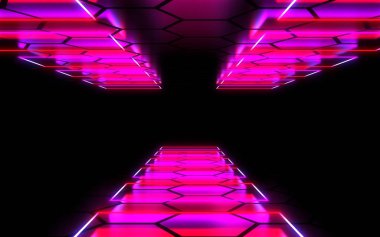 3D soyut Neon arka plan lazer inşaat. 3D çizim