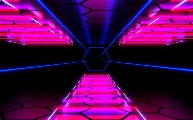 3D soyut Neon arka plan lazer inşaat. 3D çizim