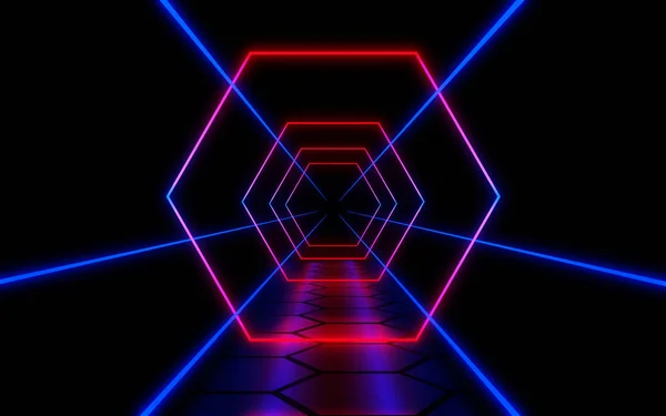 3D abstrakt neonbakgrund laser konstruktion. 3D-illustration — Stockfoto