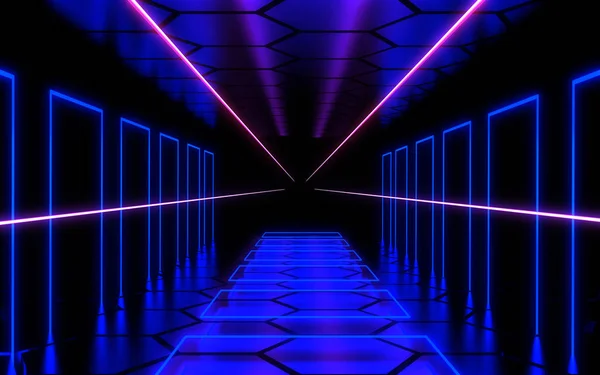 3d abstrato neon fundo laser construção. ilustração 3d — Fotografia de Stock