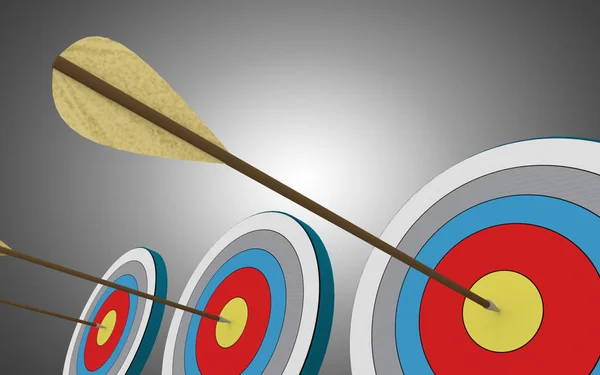 Arrow hittings centrum av Target. 3D-illustration — Stockfoto
