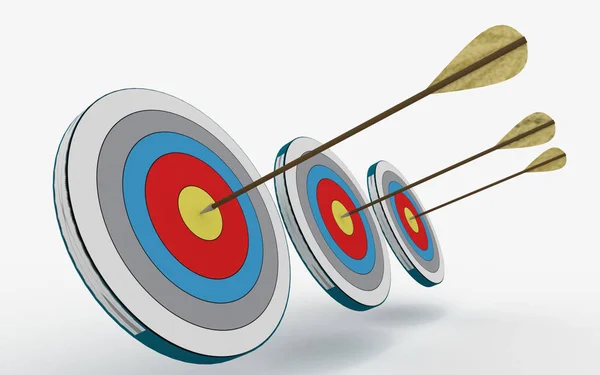 Arrow hittings centrum av Target. 3D-illustration — Stockfoto