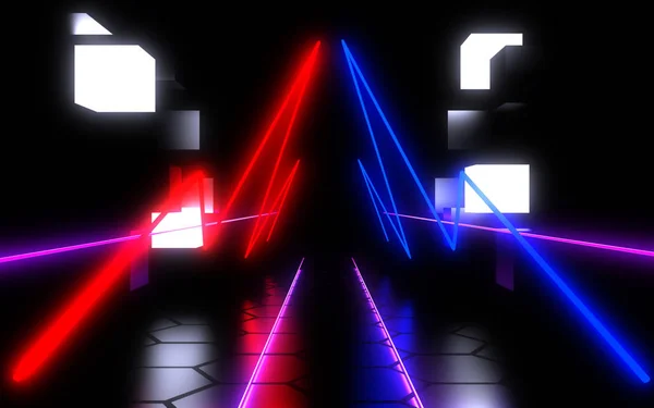 3D abstrakcyjne Neon tło laserowe budowy. ilustracja 3D — Zdjęcie stockowe