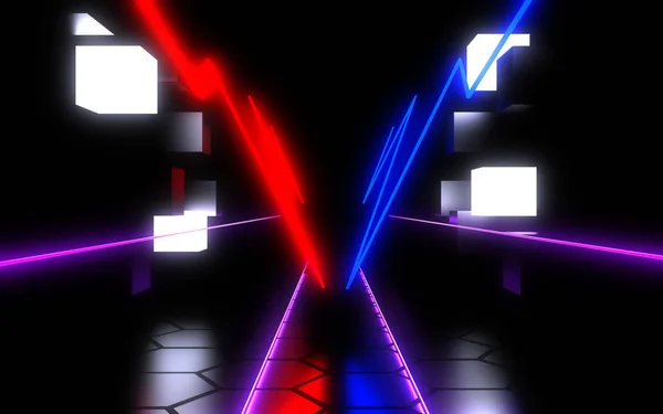 3d astratto costruzione laser di sfondo al neon. Illustrazione 3d — Foto Stock