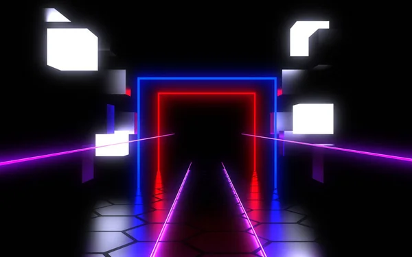 3D abstracte Neon achtergrond Laser constructie. 3D-illustratie — Stockfoto